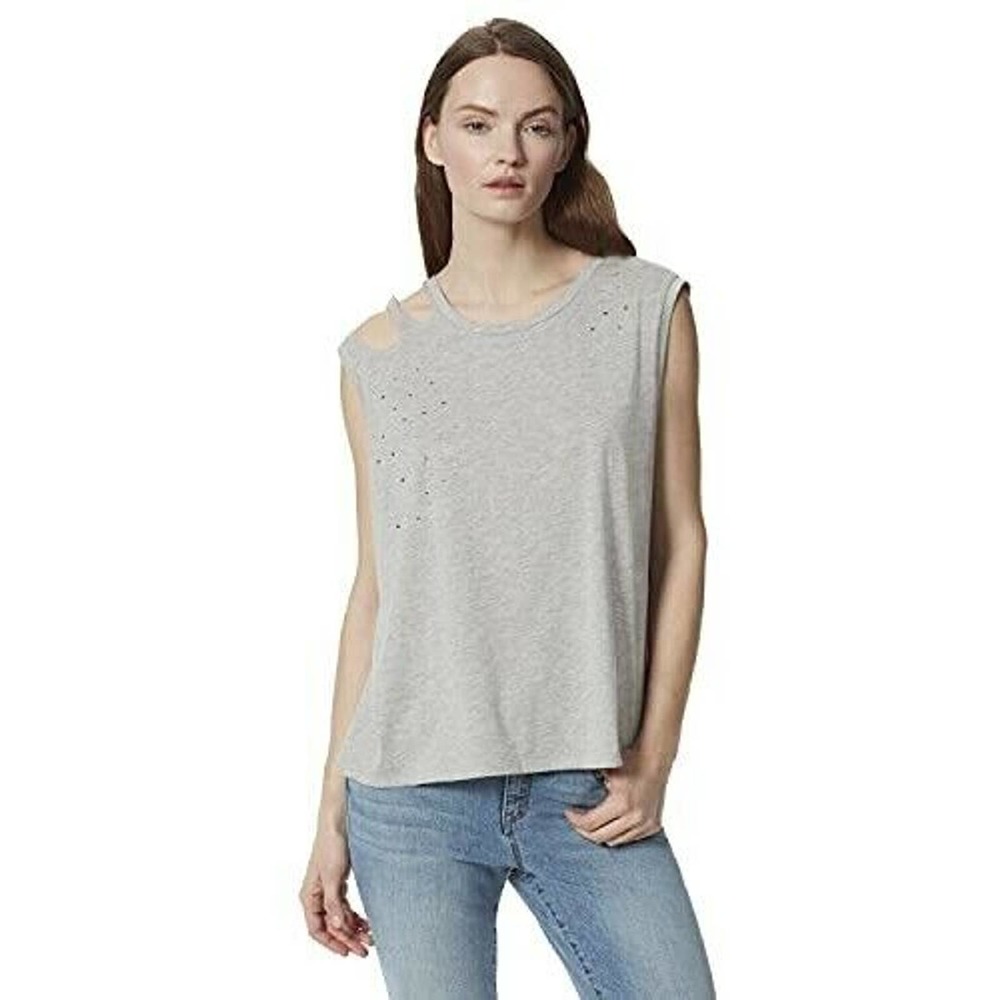 Frayed Womens Tee Reed Distressed Sleeveless Comfort T-Shirt Grey Size XL NWT